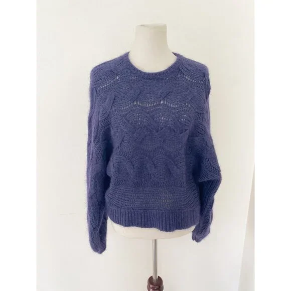 Farm Rio Cable Knit Sweater Wool Blend Blue - Picture 2 of 13